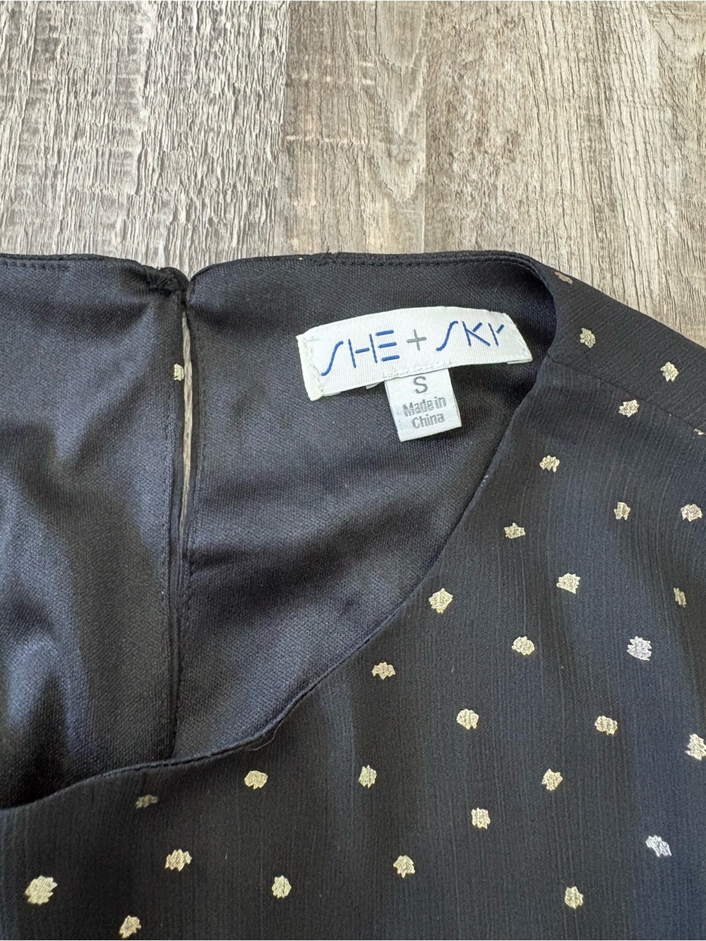 She + Sky Black Polka Dot Long-Sleeve Tie-Waist Dress Small​ - Picture 4 of 5